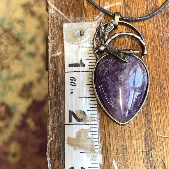 Amethyst Gemstone Dragonfly Necklace for Transformation and Rebirth - Picture 3 of 4